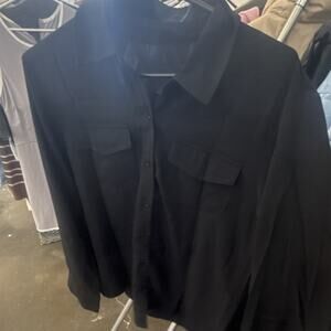 Men’s Black Point Collar Long Sleeve Button-Up Shirt Chest Pockets Size M